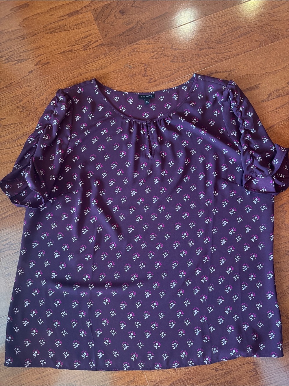 Talbots Burgundy Floral Short-Sleeve Blouse